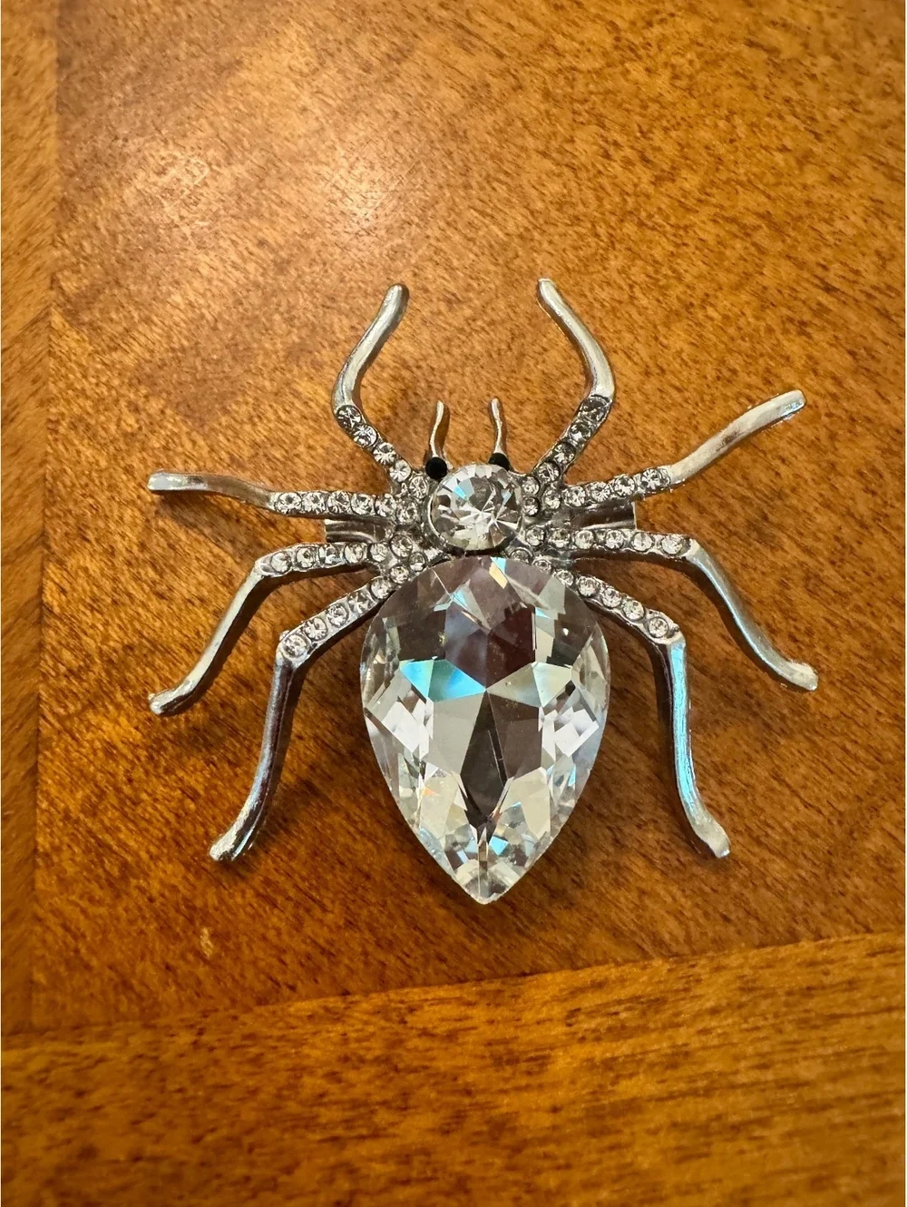 Vintage Silver Tone Crystal Spider Brooch Pin 305
